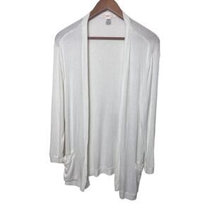 Eberjey Women’s Sz Medium White Open-Front Lounge Ribbed Cardigan